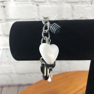 Black & White Hearts Flowers Beaded Charm Bracelet